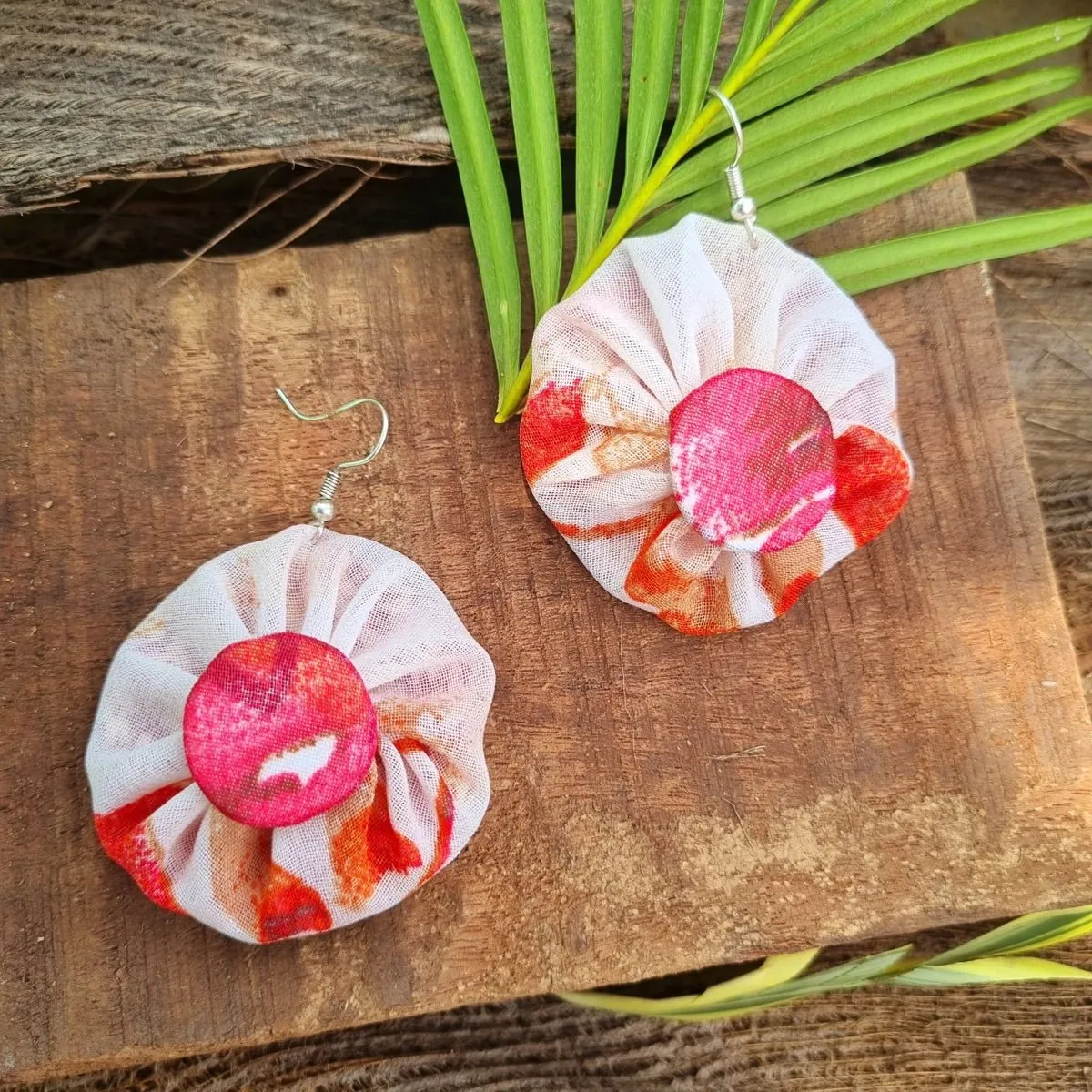 Ruby Upcycled Textile Earring- White and Red