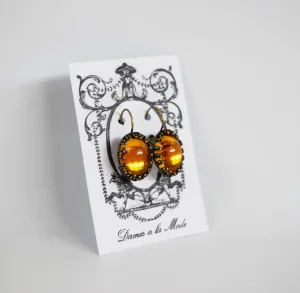 SALE! Orange Crown Crystal Mirror Earrings - Large Oval