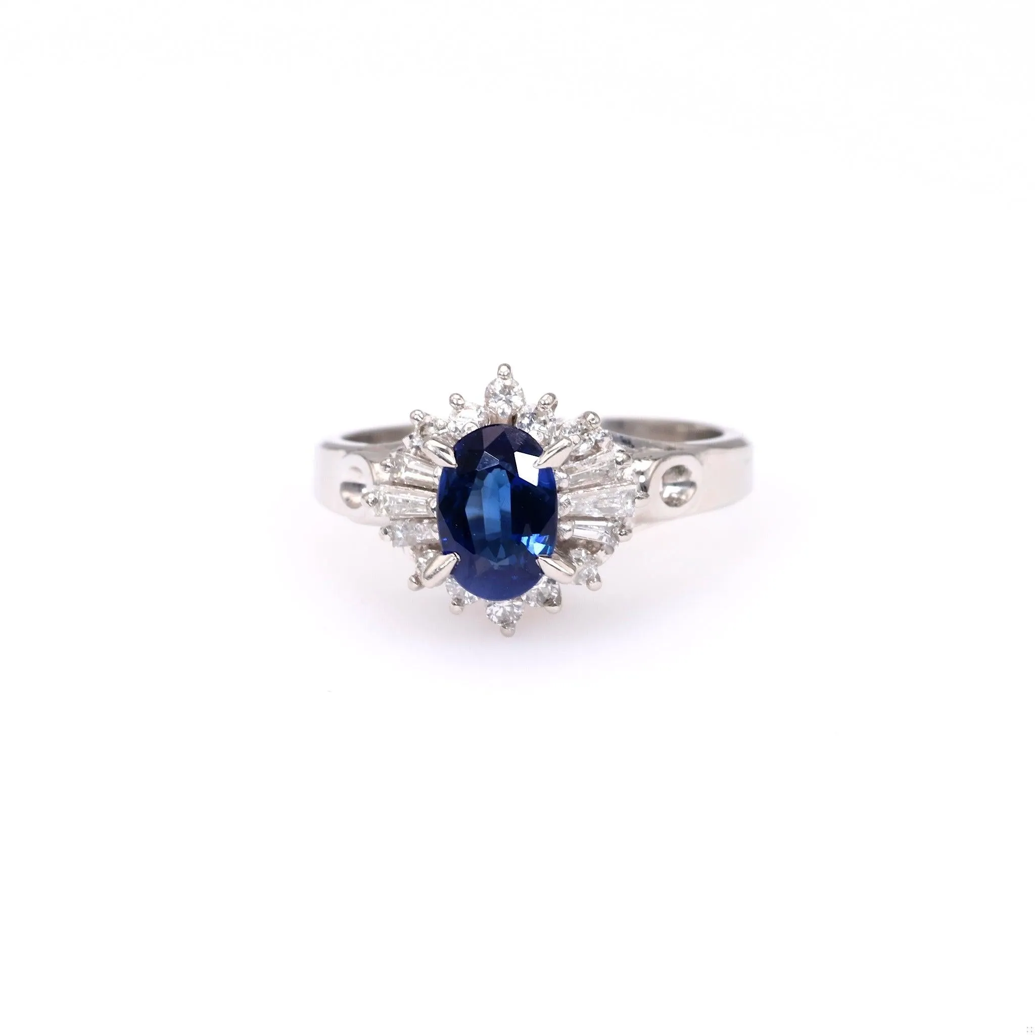 Sapphire Diamond Platinum Cluster Ring