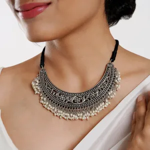 Shirin silver oxidised pearl necklace