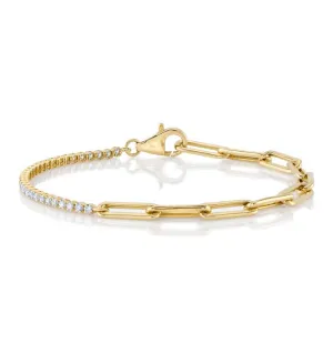 Shy Creation Diamond Paperclip Link Bracelet in 14K Yellow Gold