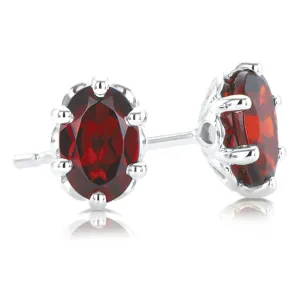 Sterling Silver 6x4mm Oval Cut Garnet Stud Earrings