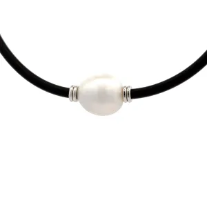 Sterling Silver Australian South Sea 13-14mm Cultured Pearl Neoprene Necklace