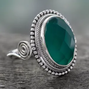 Sterling Silver Cocktail Ring with Green Onyx - Green Magnificence | NOVICA