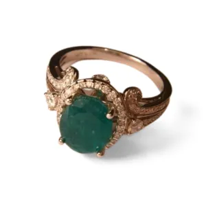 Stunning 14K Yellow Gold Emerald Diamond Cocktail Ring