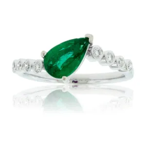 Tilted Pear Green Emerald & Diamond Accented Ring