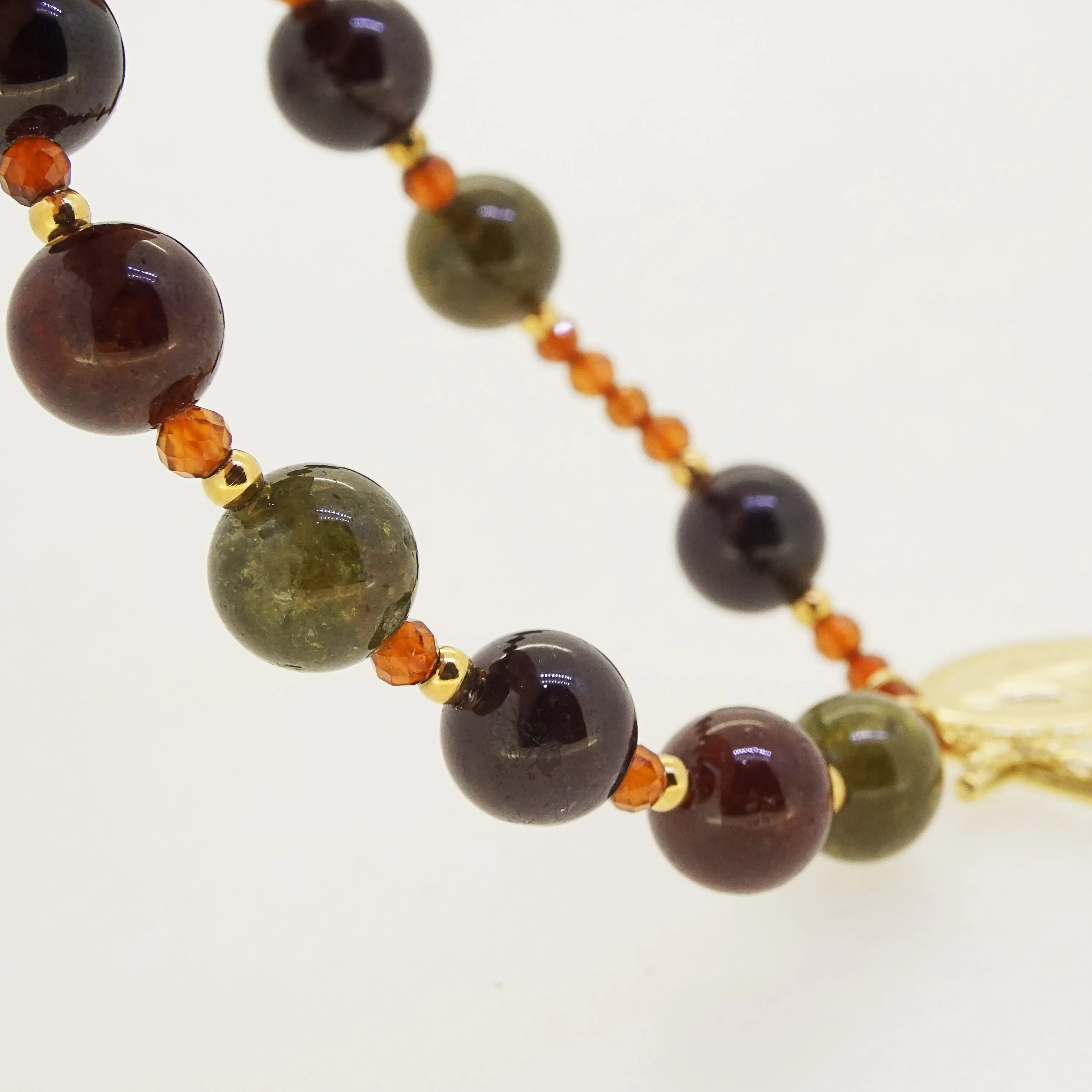 Tricolor Garnet 10mm and Hessonite Faceted Rondelle 4mm