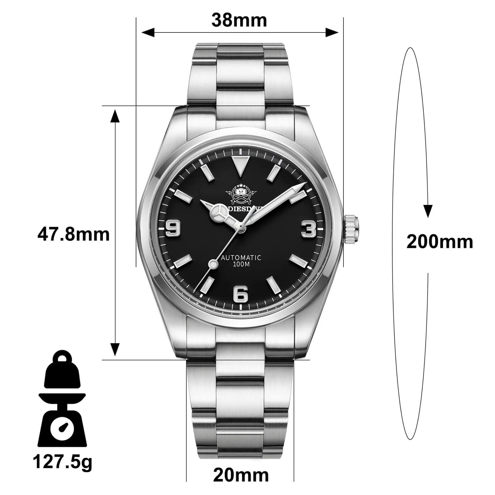 U.S. Warehouse -ADDIESDIVE 38mm Domed Crystal Explore Watch 100M (AD2112)