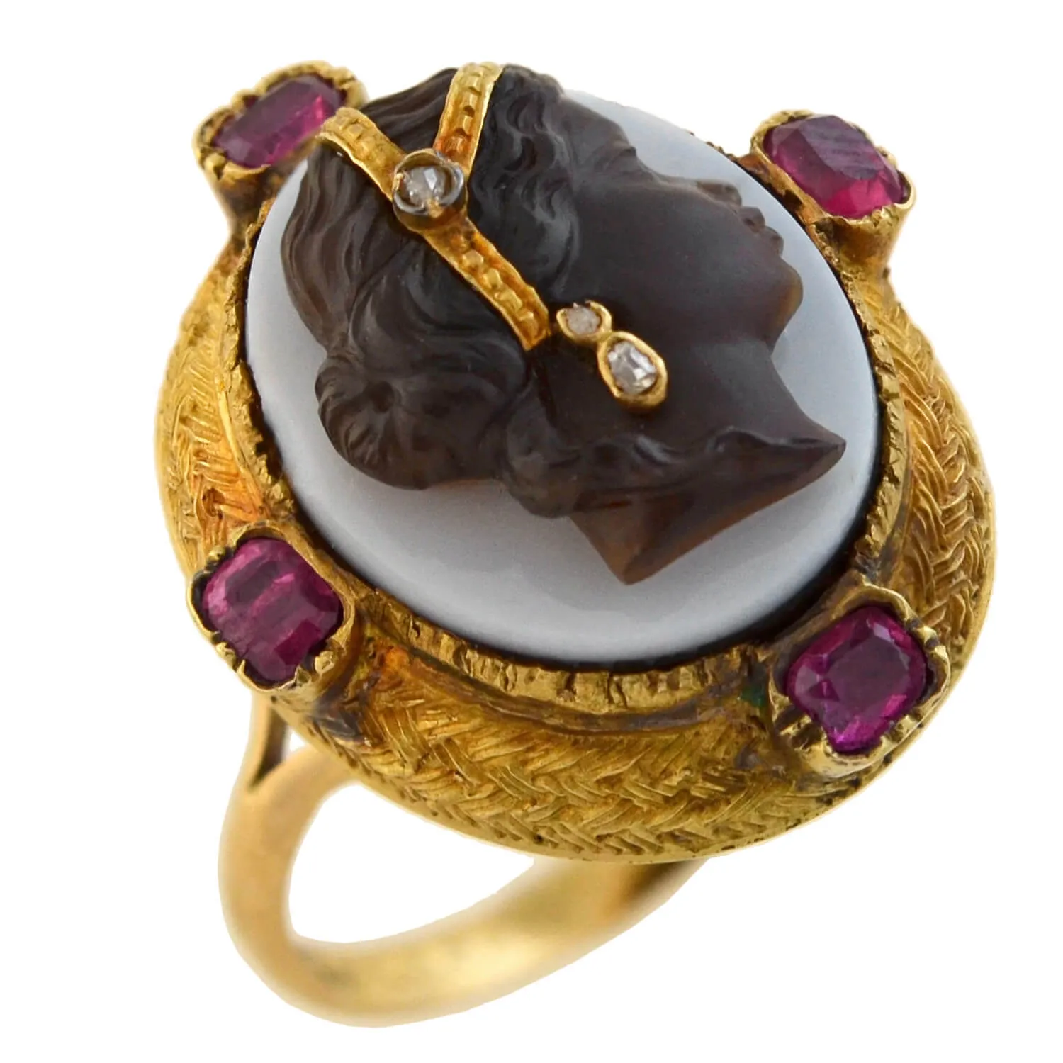 Victorian 14kt Blackamoor   Burmese Ruby, Diamond Ring