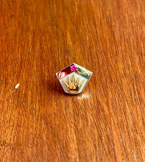 Vintage 10k White Yellow Gold Ruby Crown Lapel Pin Pinback