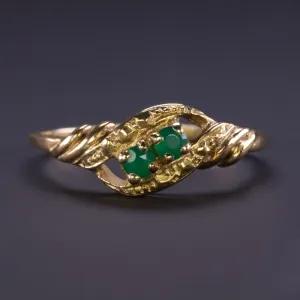 VINTAGE CHRYSOPRASE 14k YELLOW GOLD RING DAINTY COCKTAIL GREEN GEMSTONE BYPASS