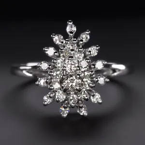 VINTAGE DIAMOND CLUSTER RING PEAR SHAPE COCKTAIL 14k WHITE GOLD NATURAL ESTATE