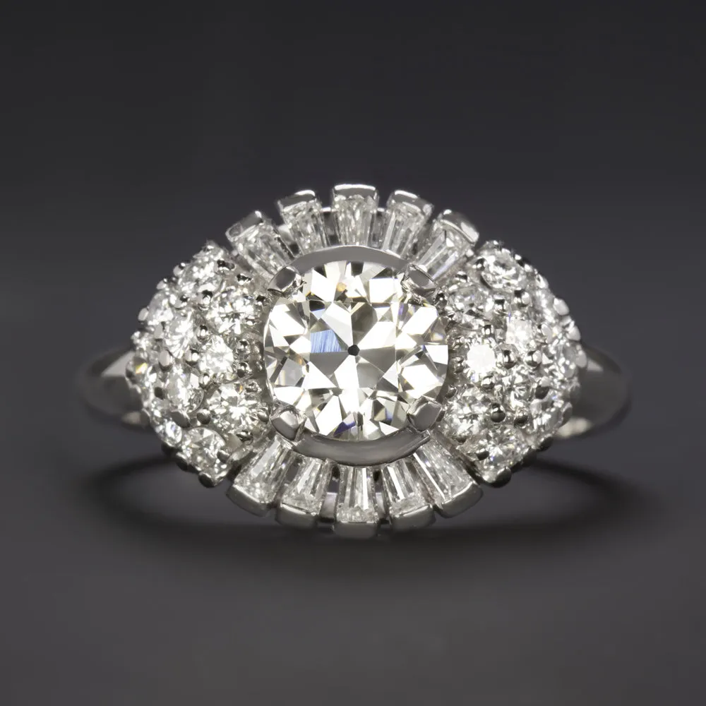 VINTAGE DIAMOND COCKTAIL RING OLD EUROPEAN CUT PLATINUM CLUSTER DOME RETRO 2ct