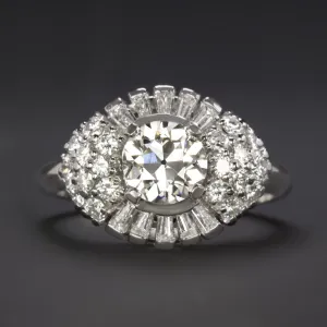 VINTAGE DIAMOND COCKTAIL RING OLD EUROPEAN CUT PLATINUM CLUSTER DOME RETRO 2ct