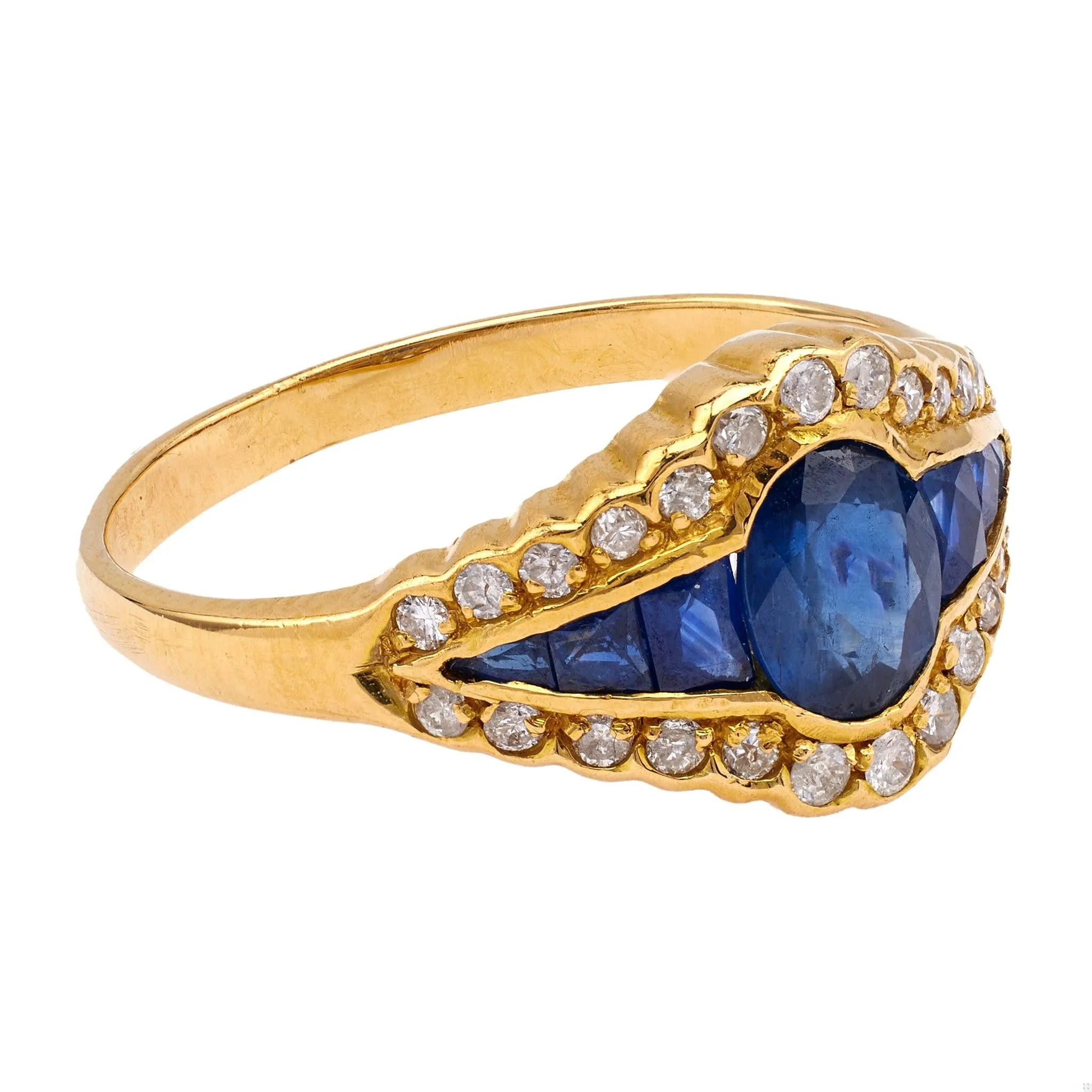 Vintage Sapphire and Diamond 18k Yellow Gold Ring