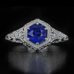 VINTAGE STYLE 1ct NATURAL SAPPHIRE ART NOUVEAU ENGAGEMENT RING FLORAL COCKTAIL