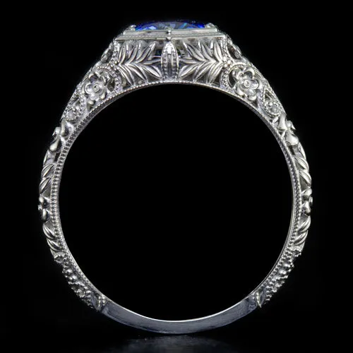 VINTAGE STYLE 1ct NATURAL SAPPHIRE ART NOUVEAU ENGAGEMENT RING FLORAL COCKTAIL