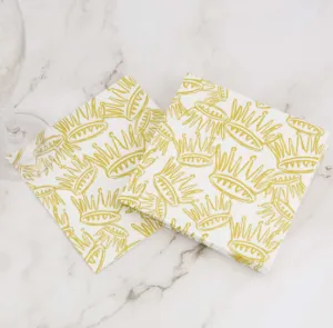 White & Gold Crown Beverage Napkins