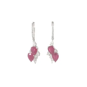 White Gold Diamond and Ruby Drop Earrings