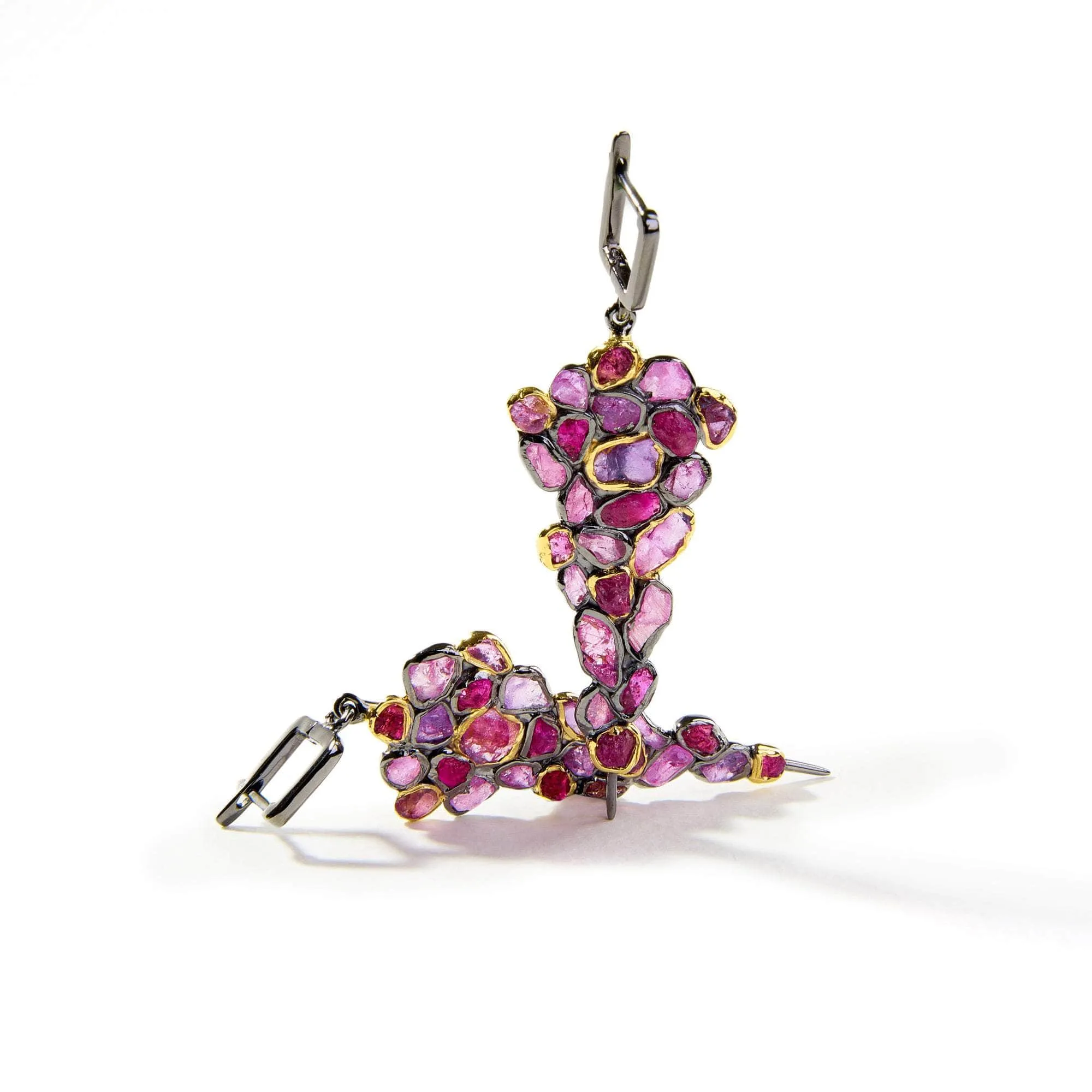 Wren Rough Pink Sapphire and Ruby Earrings