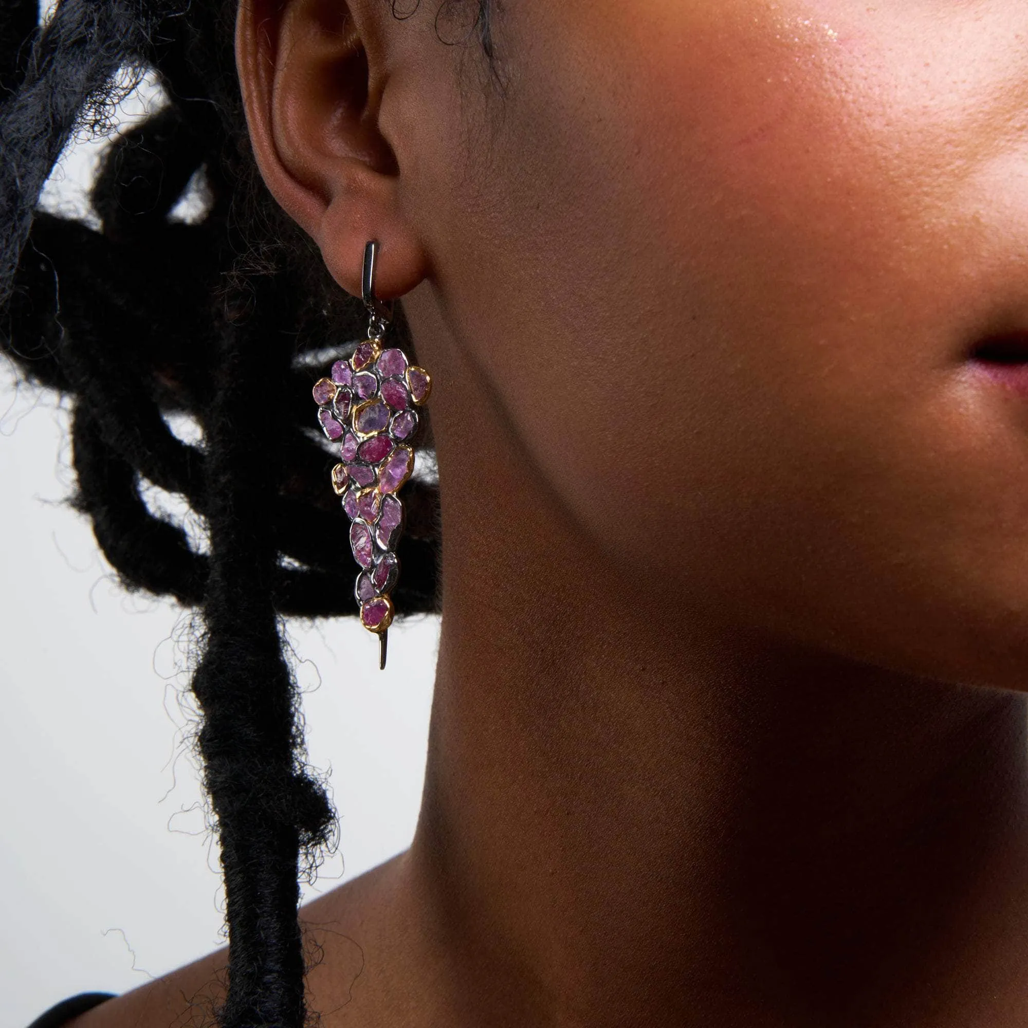 Wren Rough Pink Sapphire and Ruby Earrings