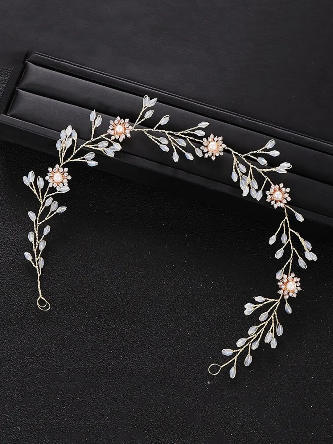 Yellow Chimes Bridal Hair Vine for Women and Girls Bridal Hair Accessories for Wedding Golden Headband Hair Accessories Wedding Jewellery for Women Floral Crystal Bridal Wedding Head band Hair Vine for Girls Headpiece