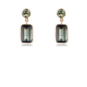 Zoya, Tourmaline Stud with Emerald Cut Drop, 18K Gold